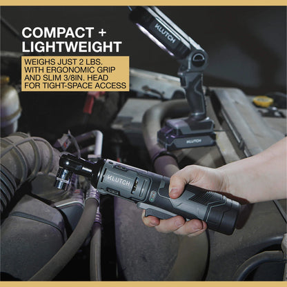 Klutch 3/8in. Ratchet Wrench Kit, 12V, Cordless, Lightweight, Ergonomic, 2.0Ah