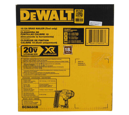 DEWALT DCN680B 20V MAX 18-Gauge Cordless Brad Nailer - Brushless Motor, Tool-Free Adjustments (Bare Tool)