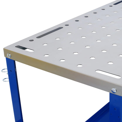 Heavy-Duty 36" x 18" Steel Welding Table 1200lbs Load Capacity Portable Workbench on Wheels with Braking Casters 82 5/8" Fixture Holes & Tool Slots Built-in Tool Tray