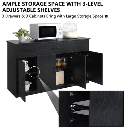 VEIKOUS Sideboard Buffet Cabinet Kitchen Cupboard Storage Cabinet with 3 Drawers and 4 Doors, Black