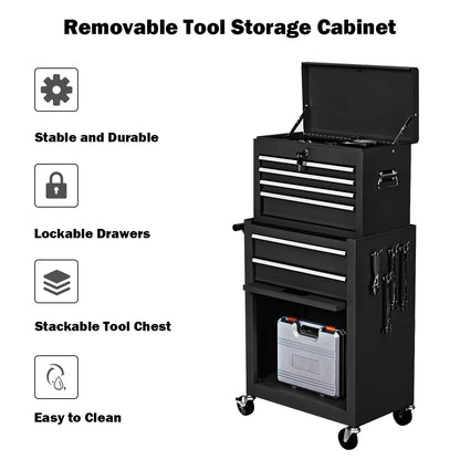 Costway 2 in 1 Rolling Cabinet Storage Chest Box Organizer w/6 Drawers Black