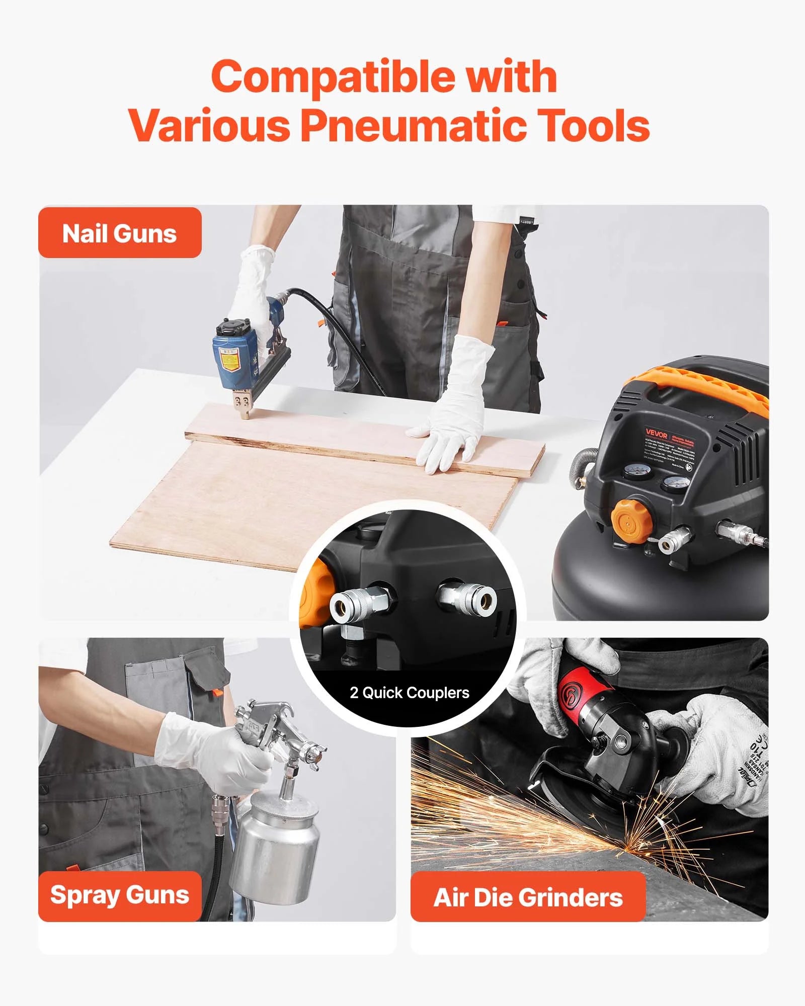 VEVOR 6 Gallon Air Compressor,1.7HP 2.3CFM@90PSI Portable Pancake Air Compressor & 150PSI Max Pressure, 12-Piece Accessory Kit with 25FT Air Hose for Tire Inflation, Spray Painting, Woodwork Nailing