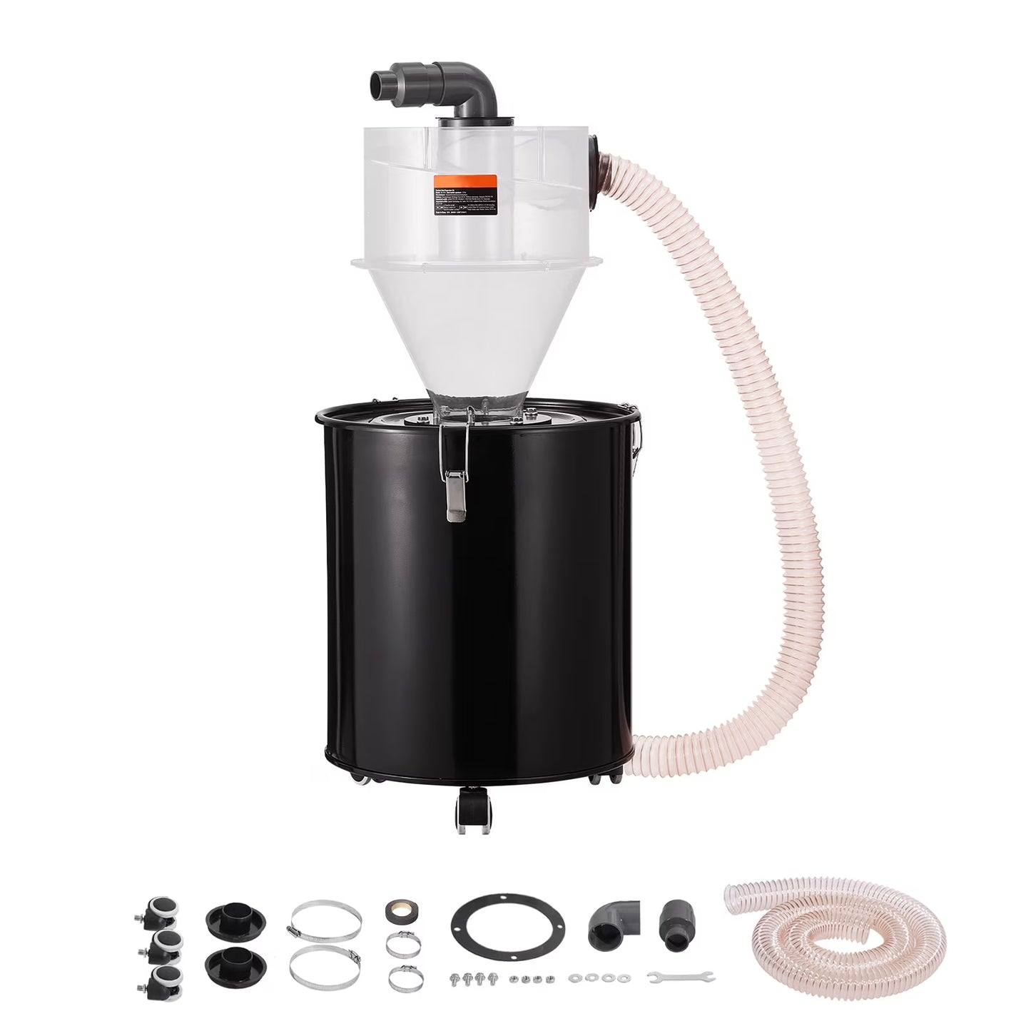 KFFKFF Dust Cyclone Kit with Steel Container, 4" Upgrade for Dust Collection Systems, ABS Dust Deputy, 2" Outer Diameter Connector & Hose for Wet/Dry Vacuums, Compatible with 13.21 Gallon Tanks