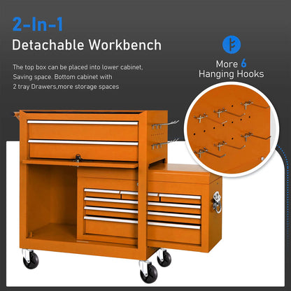 Aukfa Tool Chest, 2 in 1 Steel Rolling Tool Box & Cabinet On Wheels for Garage, 8-Drawer, Orange