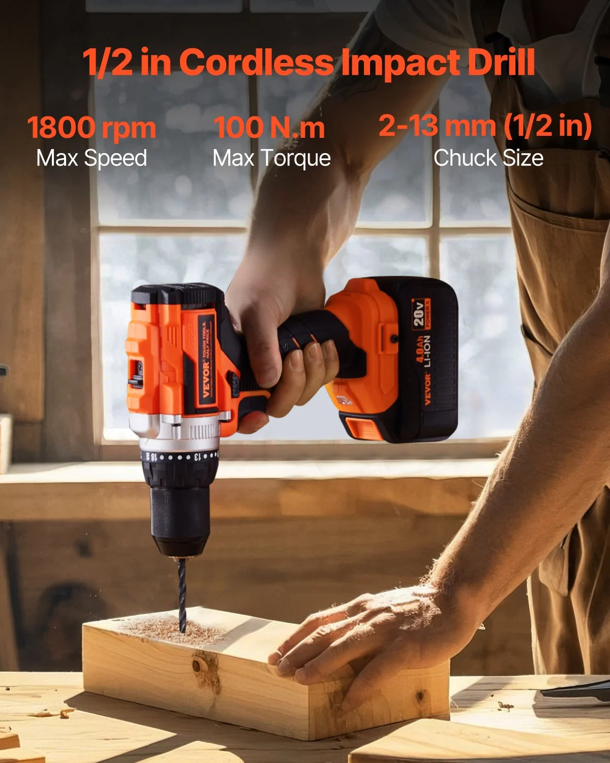 VEVOR Tool Combo Kit, 20V Max Cordless 2-Tool Combo Kit, with 1/2 in Impact Drill, 1/4 in Impact Driver, Compact Cordless Power Tool Combo Kit with 4.0 Ah Batteries