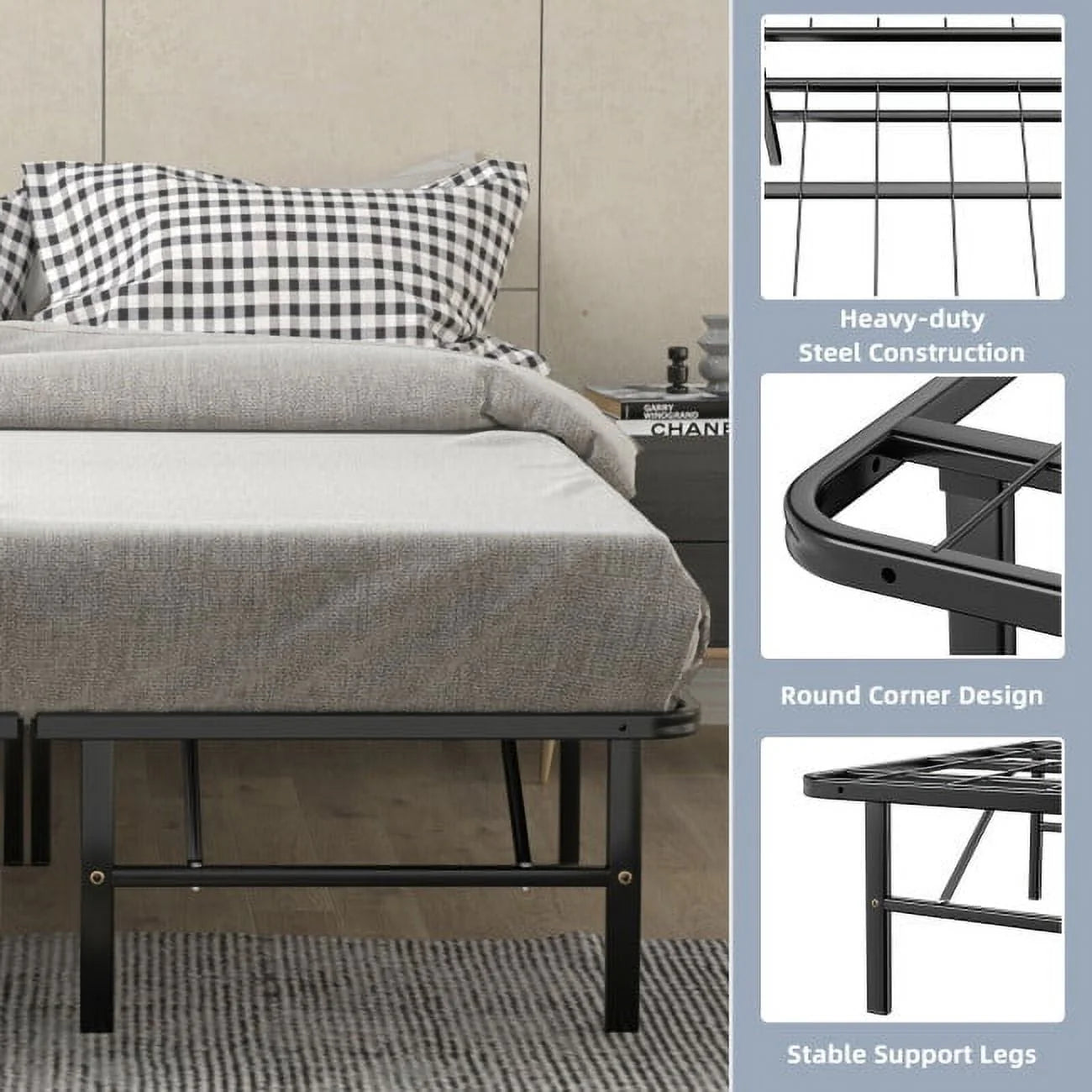 74" x 53" x 14" Foldable Metal Platform Bed Frame, No Box Spring Needed Steel Slats Support, 14 Inches High Under Bed Storage, Tool-free Assembly, Full Size
