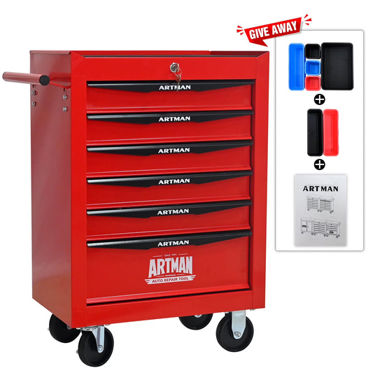 NIGSQJB 30.5"H Rolling Tool Chest Cart with 6 Drawers, 7 Small Tool Boxes Organizers, Lockable Tool Cabinet Storage with Wheels for Garage, Warehouse,Workshop, Repair Shop, DIY, Red