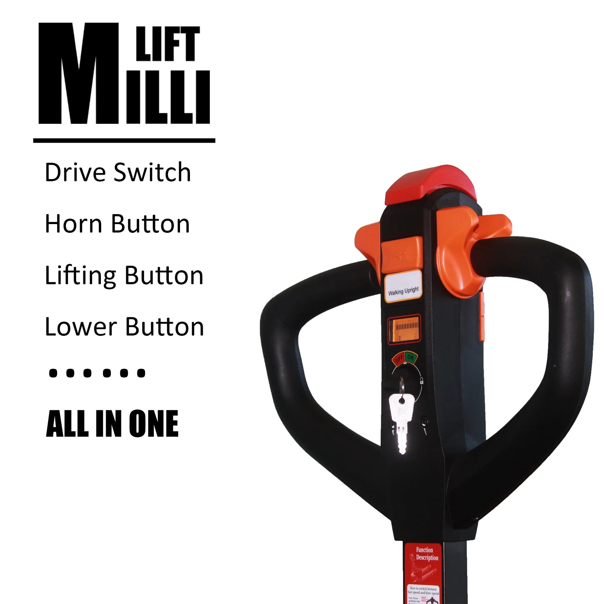Millilift Electric Pallet Jack, 3300LB Capacity, Heavy-Duty Forks 45"x21", Powerful Drive Motor, 24V 40AH LiFePO4 Battery with Built-in Charger, 2?C4H Runtime, for Warehouse, Supermarket Use