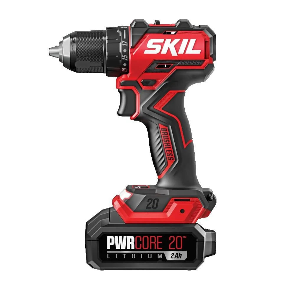 SKIL CB8437B-10 20V PWRCORE 20 Brushless Compact Lithium-Ion Cordless Drill Driver and Impact Driver Combo Kit (2 Ah)