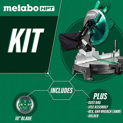 Metabo HPT 10-Inch Compound Miter Saw, Single Bevel, 15-Amp Motor, 0-52 Miter Angle Range, 0-45 Bevel Range, Large Table, 10" 24T TCT Miter Saw Blade C10FCGS
