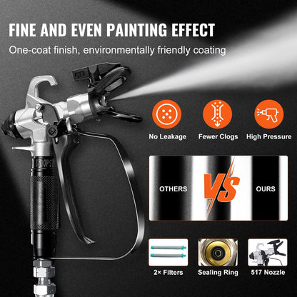 Stand Airless Paint Sprayer 3000 PSI 750W Electric High-Pressure Handheld Sprayer for Interior Exterior Walls, Furniture, Fences with Adjustable Speed Control and Extension Pole