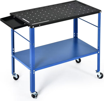 Uforic Welding Table w/360 Degree Swivel Brake Casters, 1200lb Load Capacity Heavy Duty Metal Workbench with 5/8" Holes for Welding Sawing, 36" x 18"