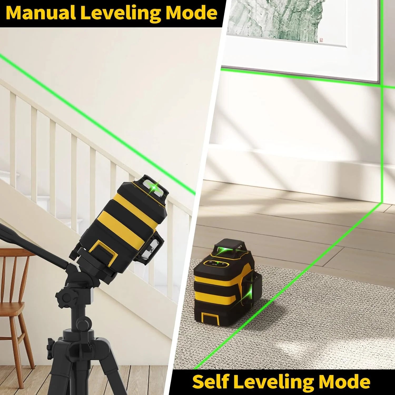 Laser Level, IKOVWUK 3x360? Cross Line Laser for Construction and Picture Hanging, 12 Green Lasers with Self-leveling, 65 ft Vertical & Horizontal Line, Level Tool with 5200 mAh Rechargeable Battery