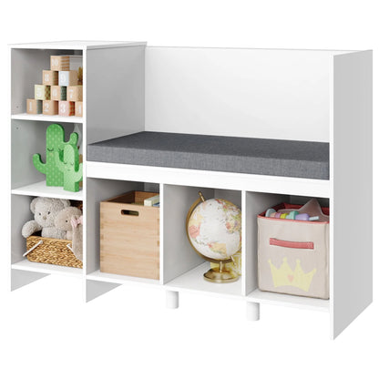 Homfa 6 Cube Kids Bookshelf with Reading Nook, Storage Organizer with Seat Cushion for Children's Room, White