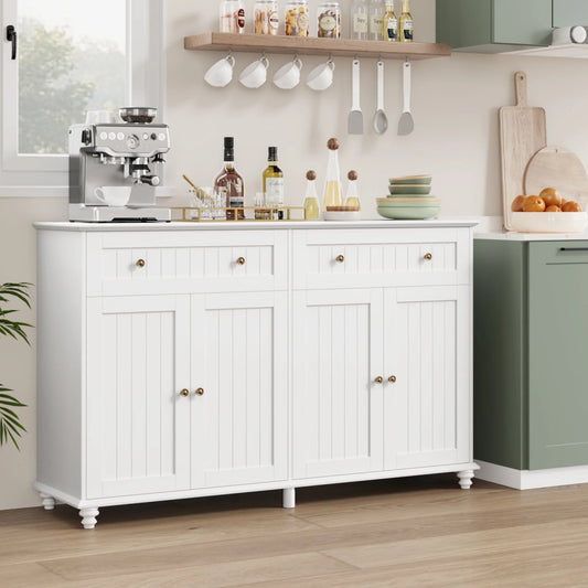 Homfa Vintage White Kitchen Buffet Sideboard, 4-Doors 2-Drawers Wood Storage Cabinet for Living Room