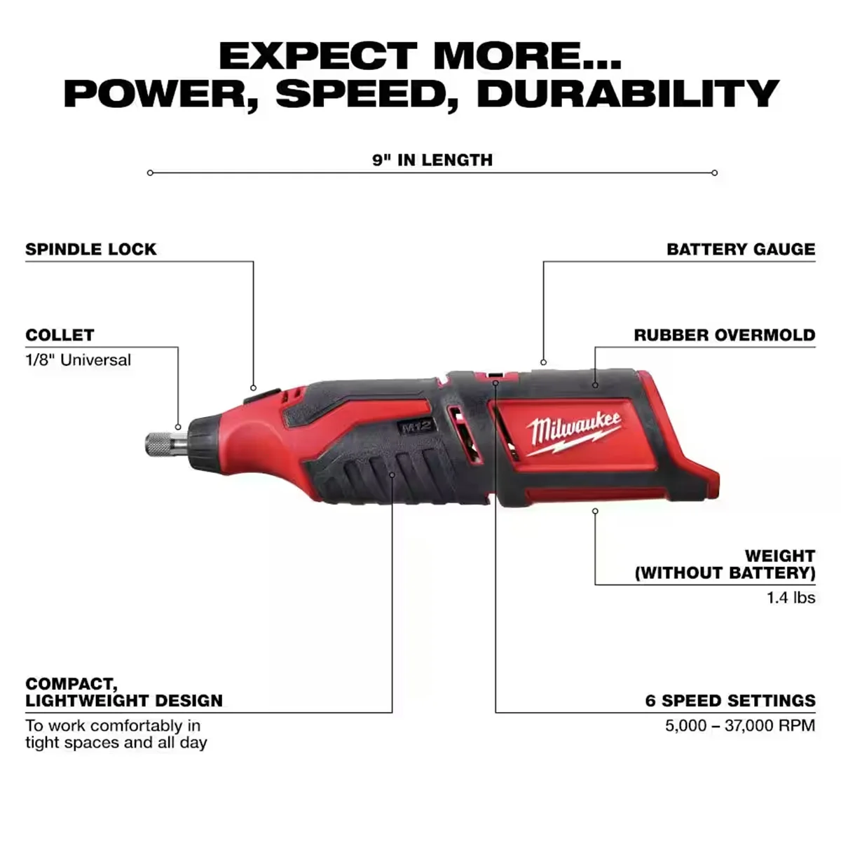 Milwaukee 2460-20 M12 12V 32,000 RPM Lithium Cordless Rotary Tool