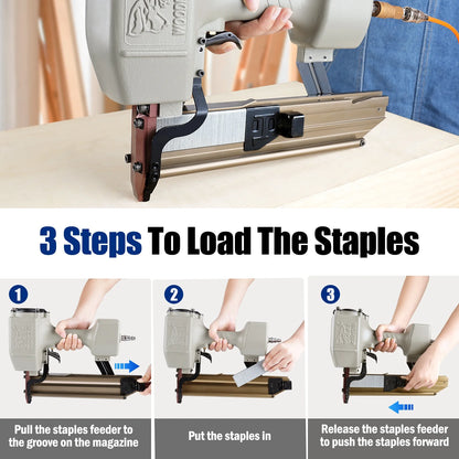 WOODPECKER N851 16GA Pneumatic Heavy Wire Stapler, 1''to 2'' Length,7/16'' Medium Crown Safety Construction