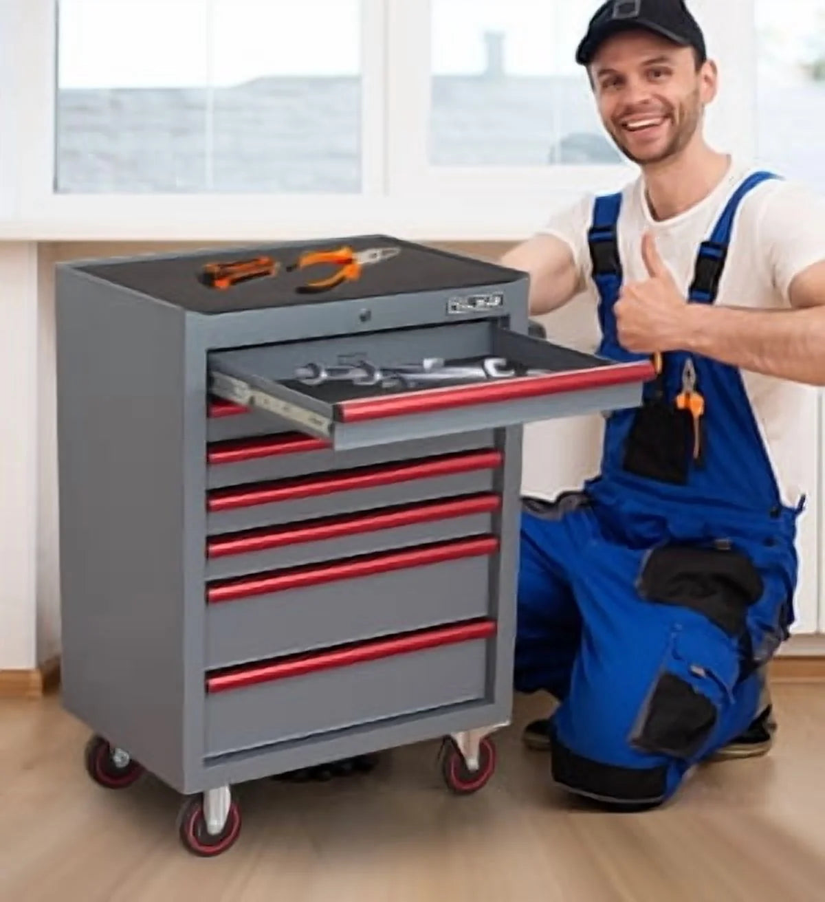 26.7inch Tool Cabinets Rolling Toolbox with 7 Drawers, Metal Tool Chest with Wheels, Gray Color, Tool Cart for Garage, Warehouse, Repair Shop, Workshop