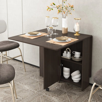 DINAZA Folding Dining Table Drop Leaf Table for Small Spaces with Storage Racks Multifunction Space Saving Table Extension Dinner Table for Kitchen Bedroom Dining Room