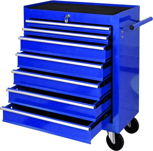 DSstyles Tool Chests, 7-Drawer Rolling Tool Storage Cabinet with Detachable Tray, Multi-Functional Handles, Adjustable Shelves, Secure Locking System, Heavy-Duty Wheels, Ideal for Garage, Workshop