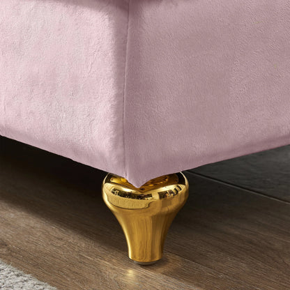 60.6" Velvet Chaise Lounge with Storage, Small Sofa Trimmed with Solid Metal Legs with 1 Pillow, Pink