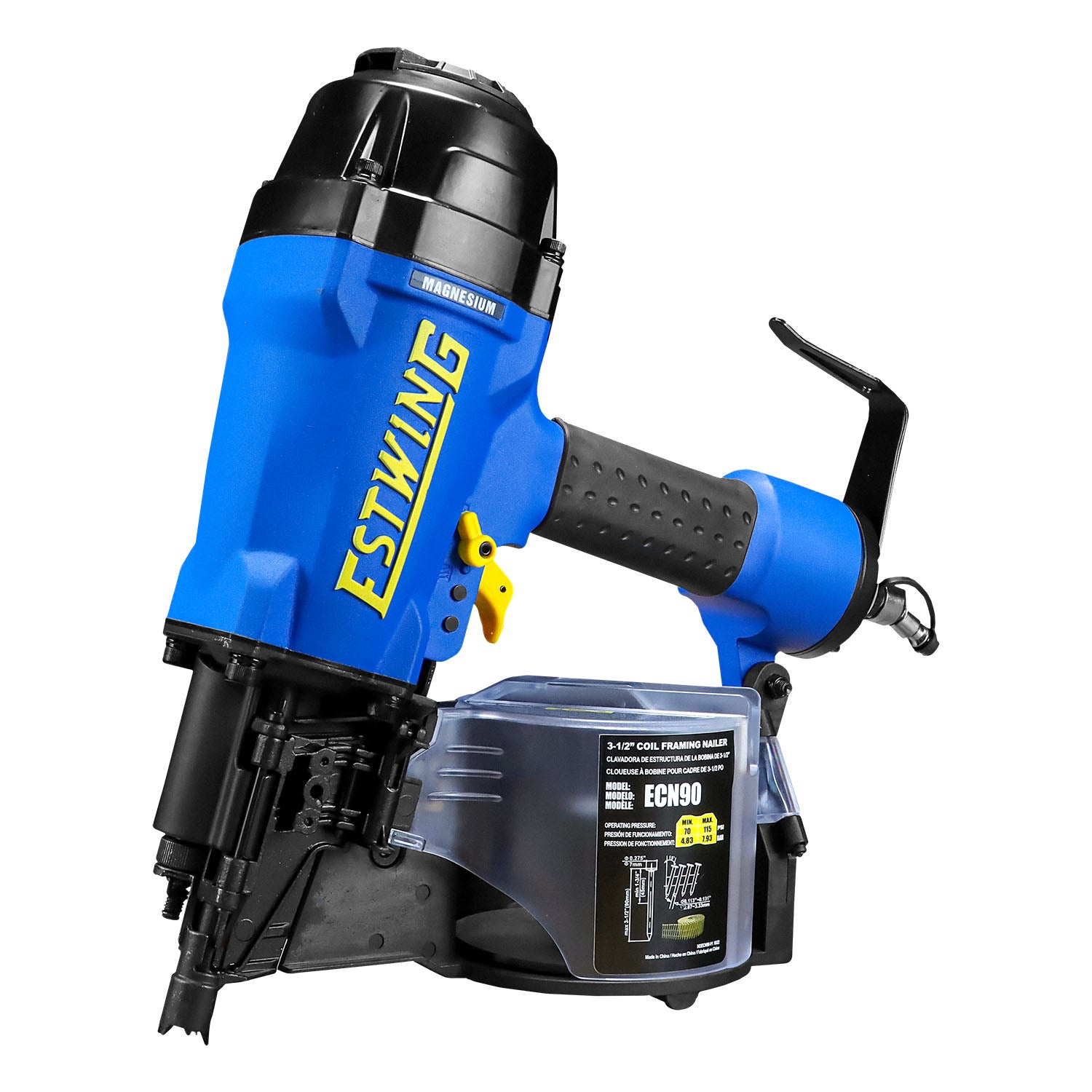 Estwing ECN90 Pneumatic 15 Degree 3-1/2" Coil Framing Nailer with 1/4" NPT Industrial Swivel Fitting and Bag