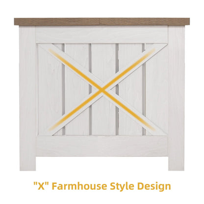 Dextrus Coffee Table with Storage, Square Wood Farmhouse Coffee Table with Barn Door for Living Room, Grey Wash