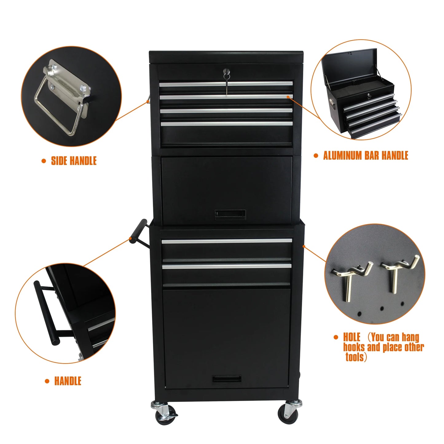 RONSHIN 6-Drawer Rolling Tool Cabinet with 4 Wheels Removable Tool Chest Organizer with Secure Locking System Large Storage