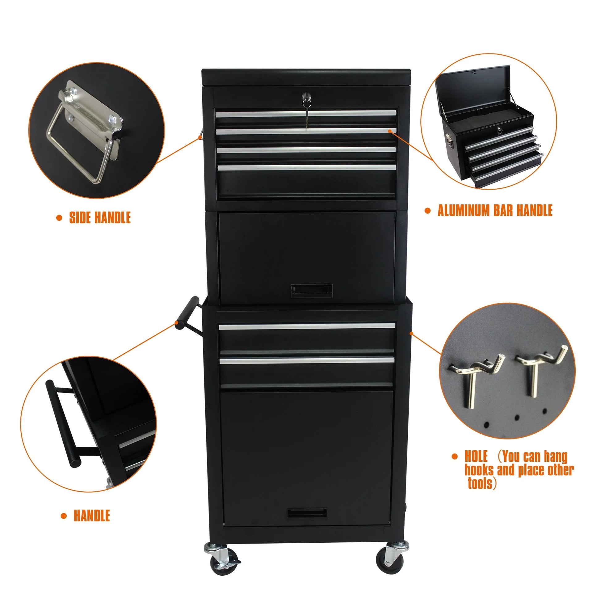 RONSHIN 6-Drawer Rolling Tool Cabinet with 4 Wheels Removable Tool Chest Organizer with Secure Locking System Large Storage