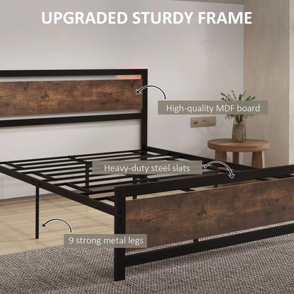 HomCom Full Platform Bed with Headboard & Footboard, Strong Metal Slat Support Bed Frame with Underbed Storage Space, No Box Spring Needed, 56.75" x 76.75" x 40.5"