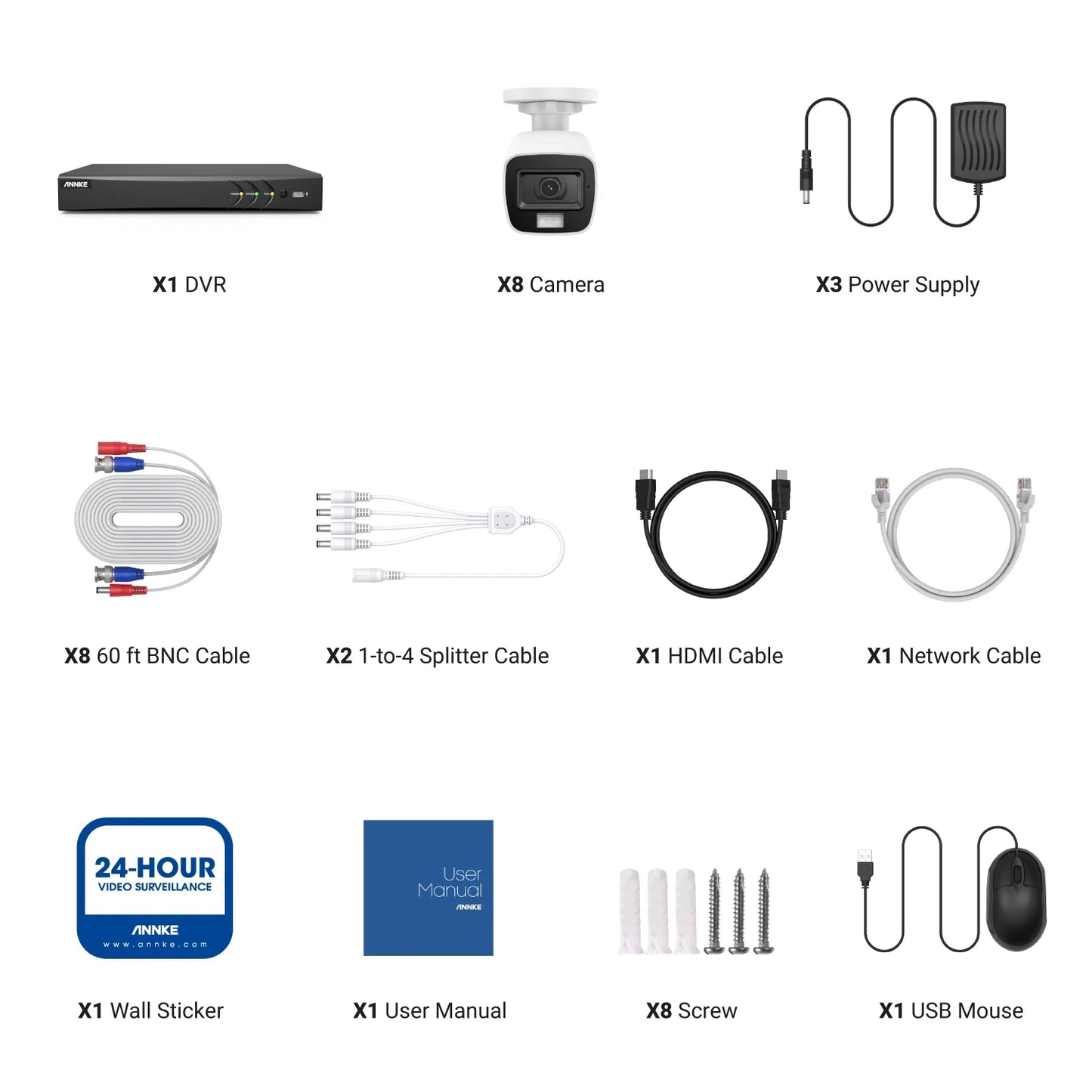 ANNKE 8CH 8MP Home Security Camera System for Indoor and Outdoor, AI DVR and 8x4K IP67 Bullet Home & Surveillance Cameras, Work with Alexa, Smart Dual Light, 0TB HDD