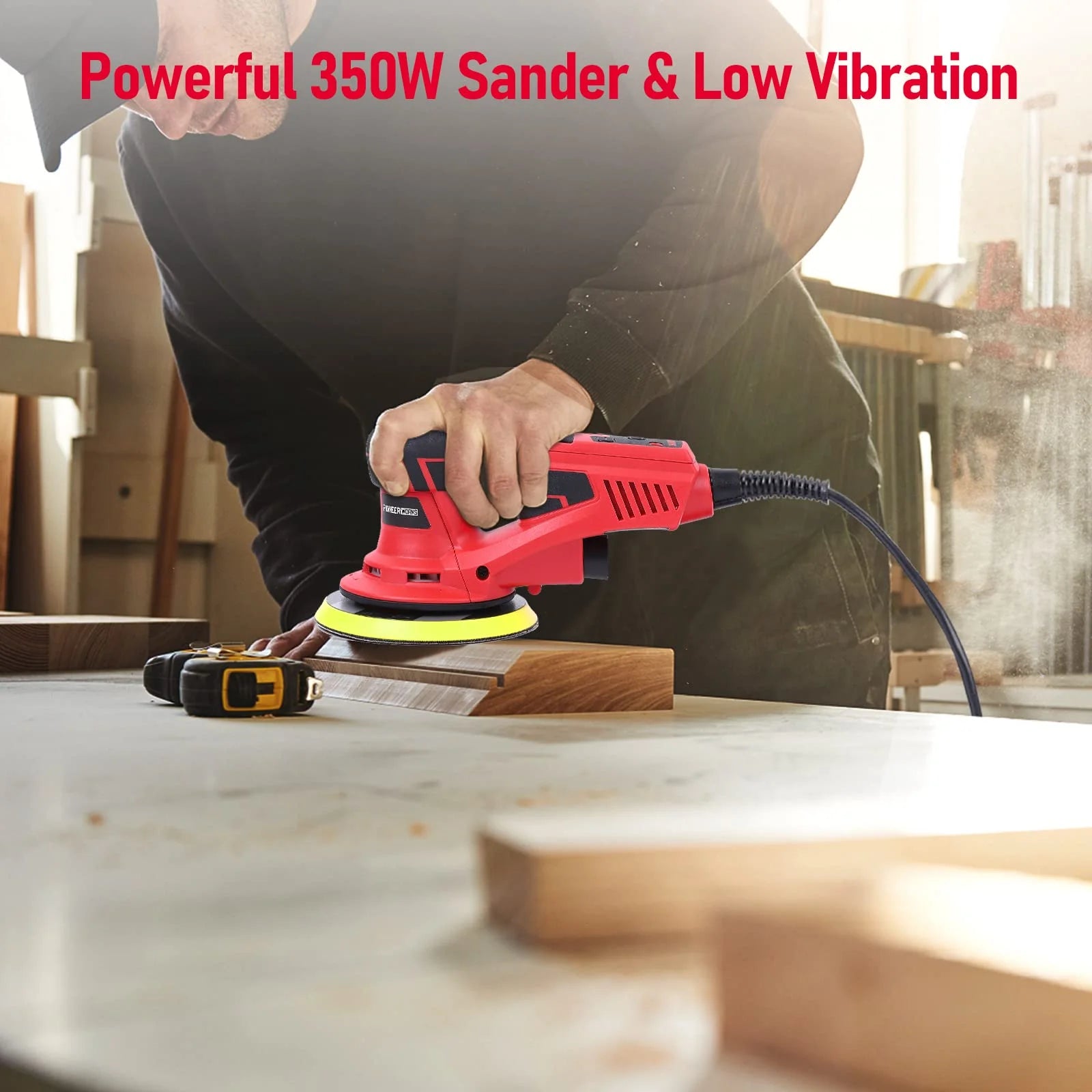 Huisuilinss Electric Random Orbital Sander,6" Palm Sander With Powerful 350W & Low Vibration,10000 RPM Variable Speed For Woodworking Polishing Carpentry