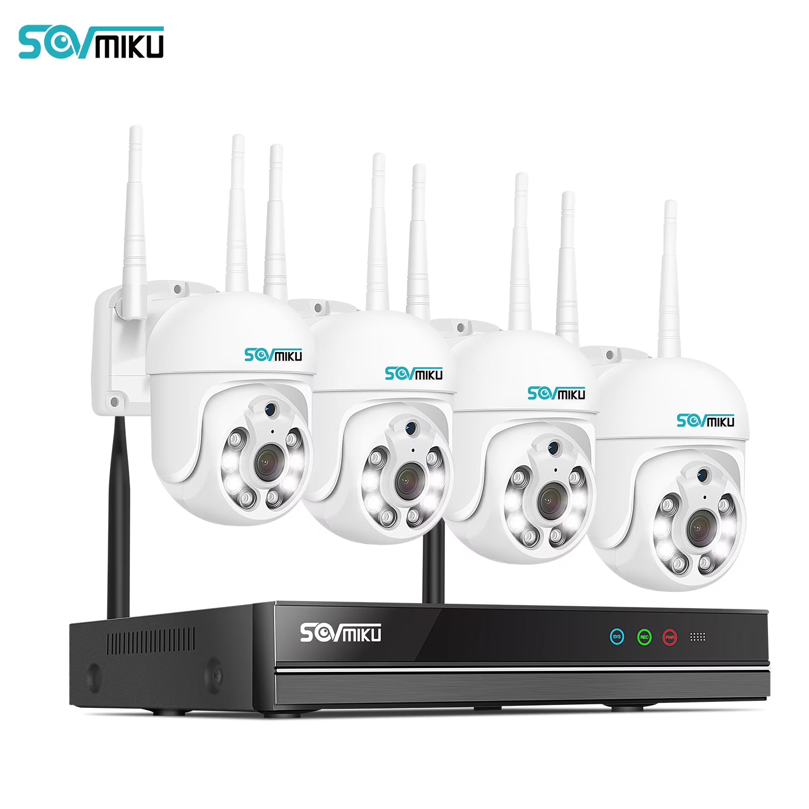 Sovmiku 360 View Pan Tilt Wireless Security Camera System with 1TB Hard Drive Romote View and Recording,4Pcs 5MP Security Cameras with 2-Way Audio,Color Night Vision,AI Human Detection
