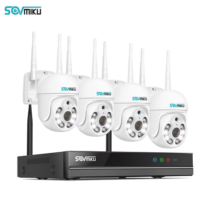 Sovmiku 360 View Pan Tilt Wireless Security Camera System with 1TB Hard Drive Romote View and Recording,4Pcs 5MP Security Cameras with 2-Way Audio,Color Night Vision,AI Human Detection