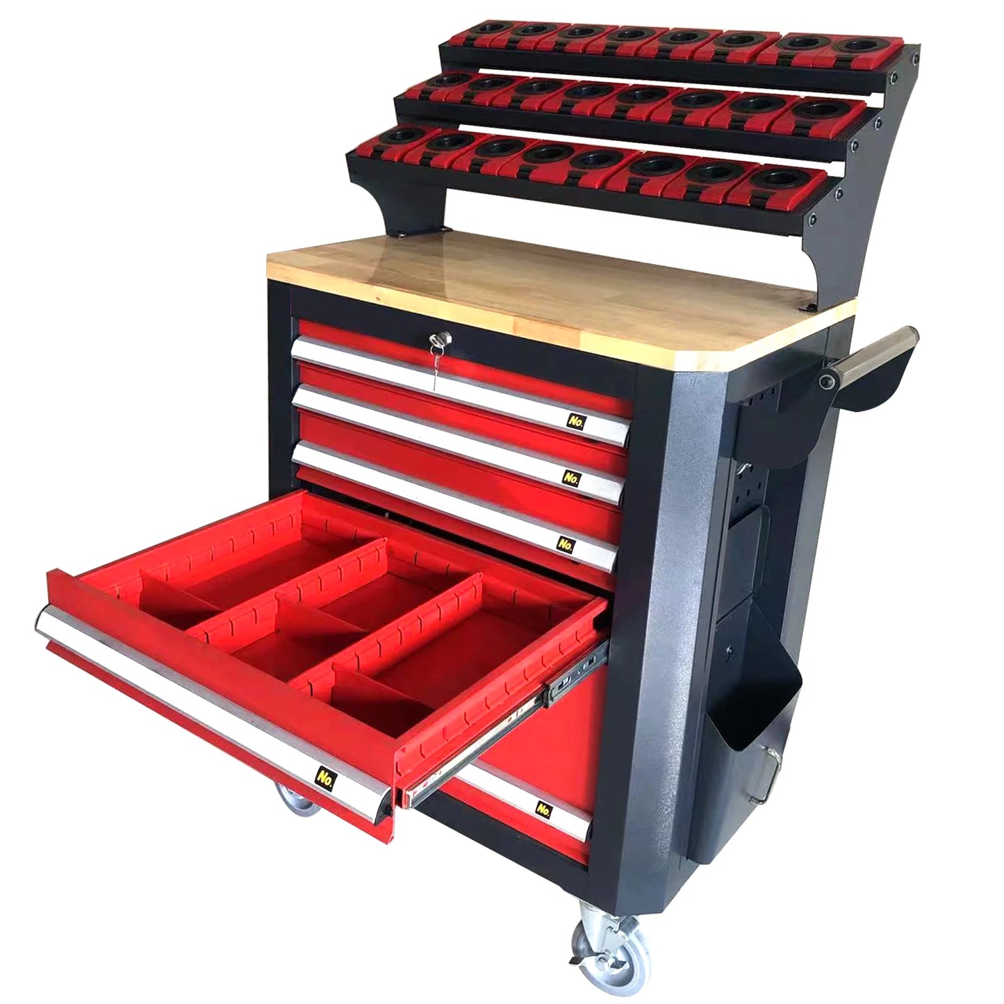 KAKA INDUSTRIAL HQC-550A (BT50) Tool Holder CNC Tool Cart, 5 Drawer Tool Chest 77 Capacity 4 Ball-Bearing Glided Drawers, Drawer Mobile Work Station