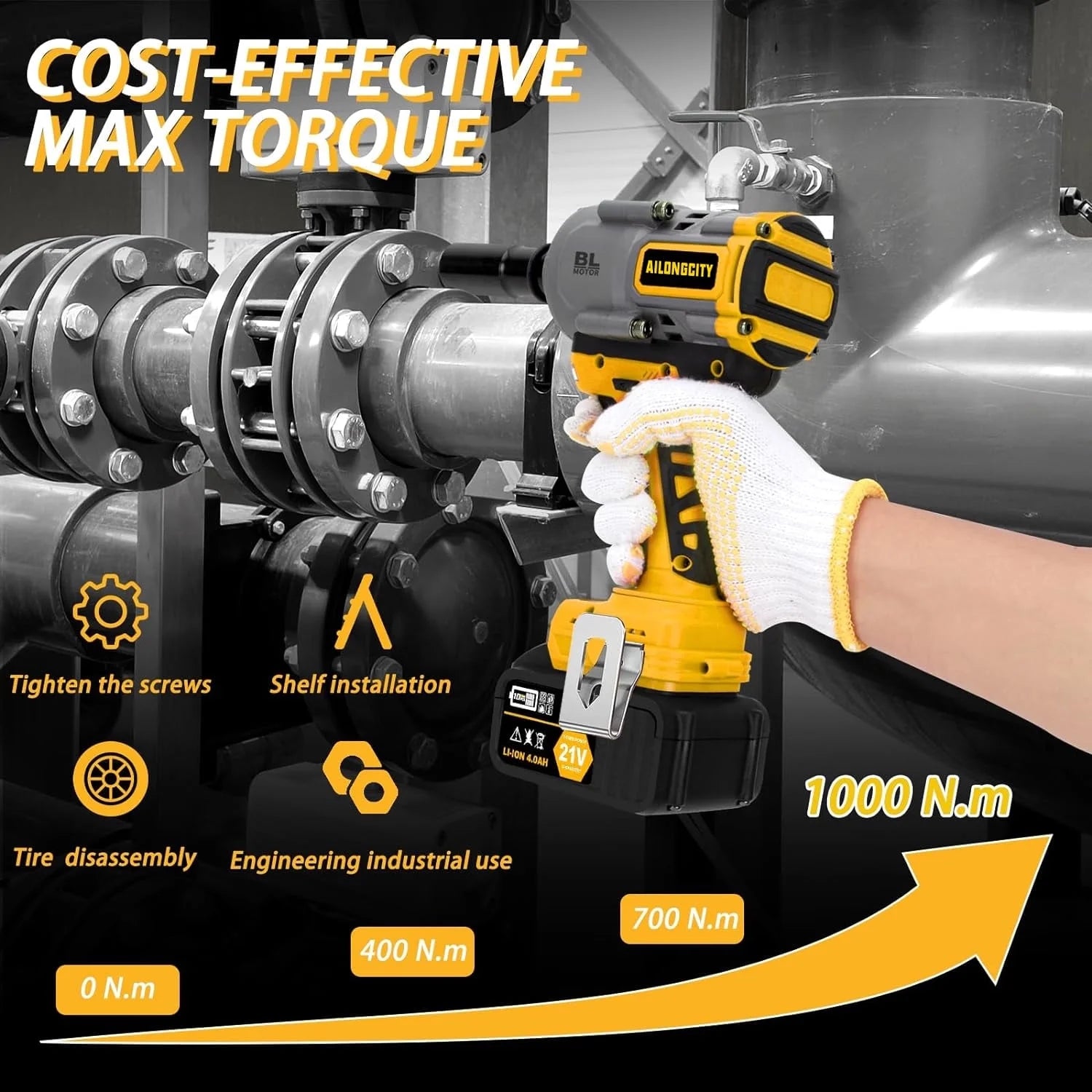 1000N.m(740ft-lbs) Cordless Impact Wrench, 1/2 Inch High Torque Brushless 21V Impact Gun w/2 x 4.0Ah Battery & Fast Charger & 5 Sockets, Pistola De Impacto for Home Car Tires Truck Mower