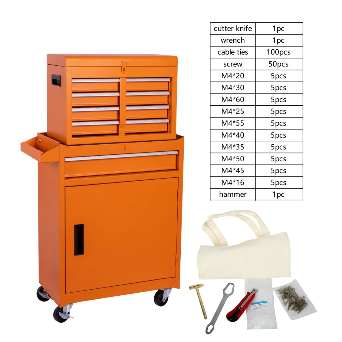 Heavy-Duty Metal Tool Storage Cabinet 5-Drawer Rolling with Detachable Top Box, Lockable Wheels & Adjustable Shelves, Secure Locking Mechanism, Space-Saving Design for Garage Workshop & Home Use