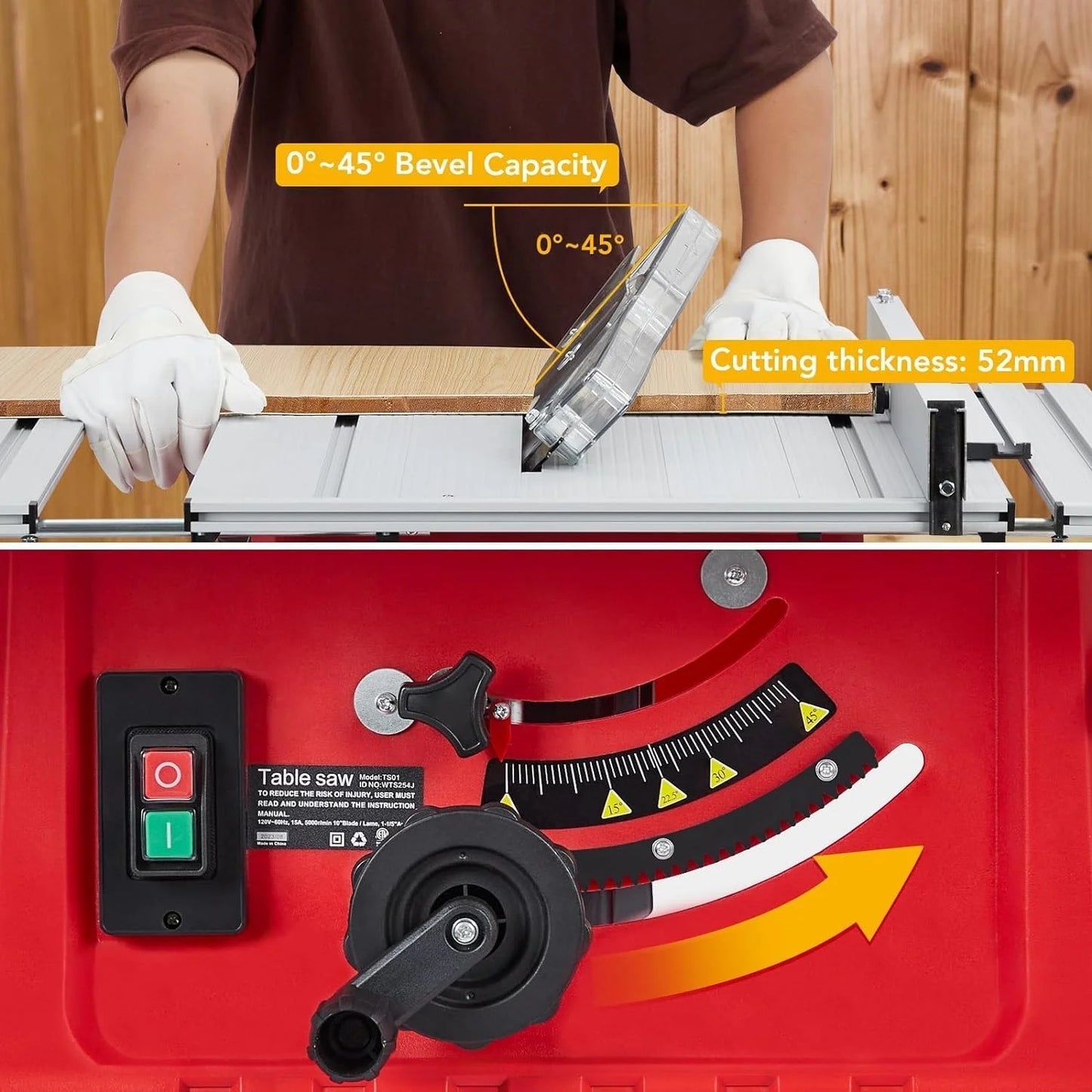 Wpond 1800W, 15A 10in Portable Table Power Saw, 5000 RPM