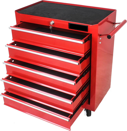 DSstyles Tool Chests, 5-Drawer Rolling Tool Storage Cabinet with Detachable Tray, Multi-Functional Handles, Adjustable Shelves, Secure Locking System, Heavy-Duty Wheels, Ideal for Garage, Workshop