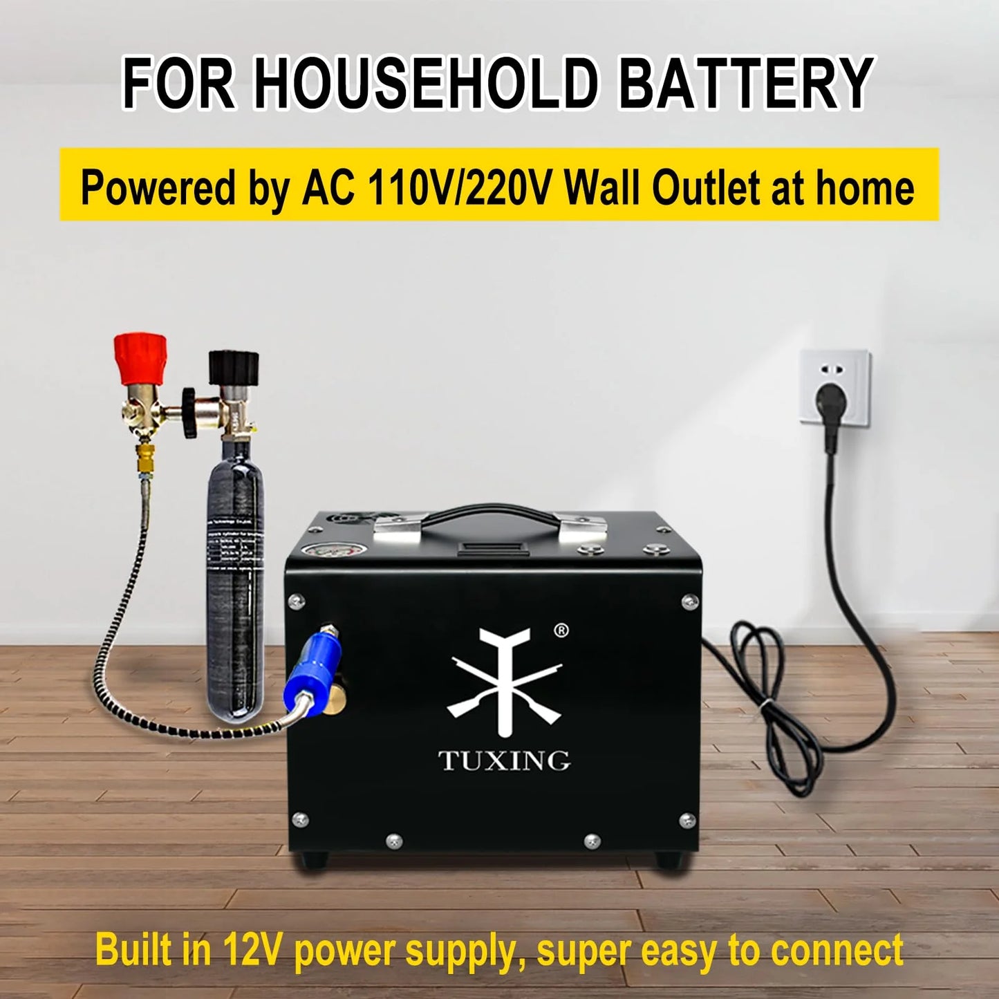 TUXING 4500Psi Pcp Compressor Built-in Fan Cooling/Converter for Pcp Air Rifle