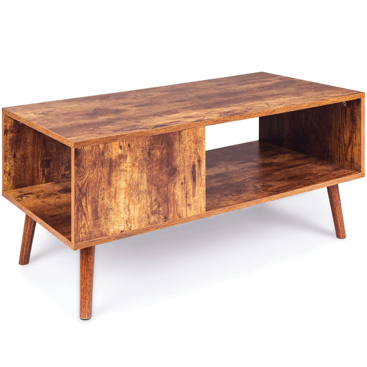 Best Choice Products Wooden Mid-Century Modern Retro Coffee Table, Indoor Furniture w/Open Storage Shelf