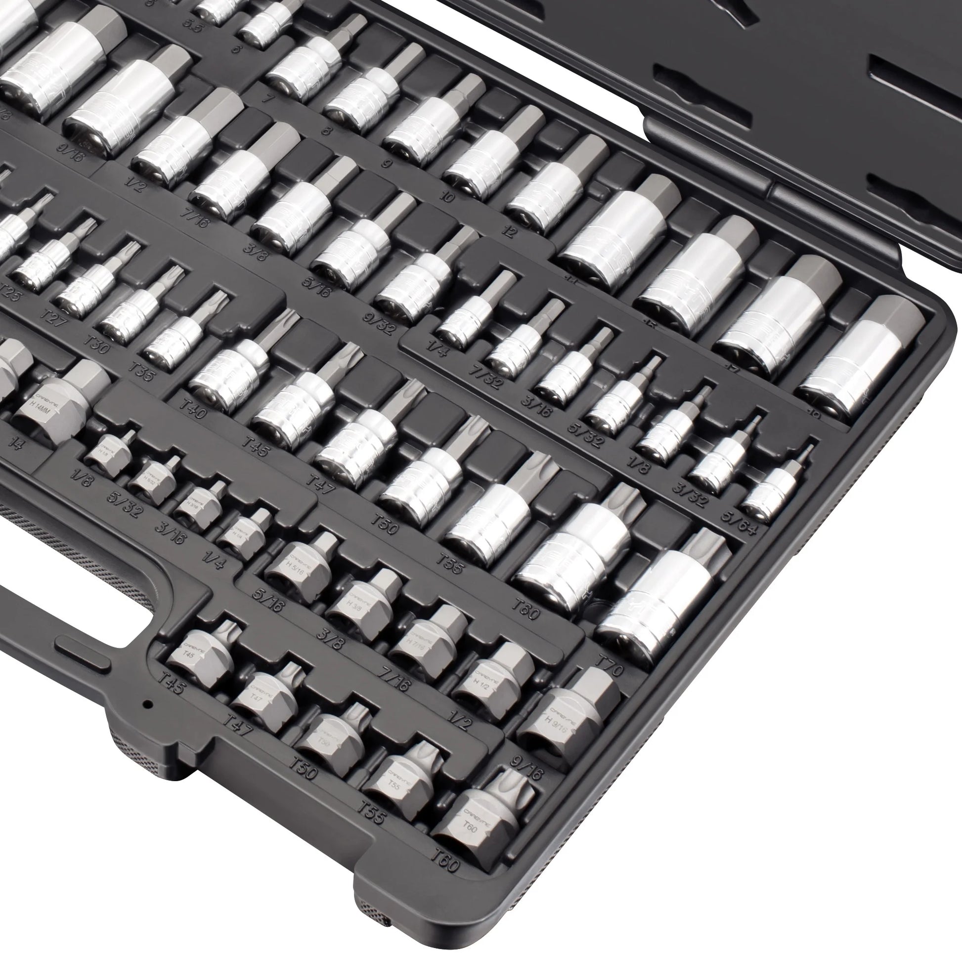 Carbyne 80-Piece Torx, SAE Hex (Allen) & Metric Hex (Allen) Bit Socket Set with 30 Super Short Bit Sockets, Cr-V Steel Sockets, S2 Steel Bits, Durable Storage Case
