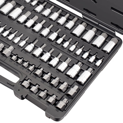 Carbyne 80-Piece Torx, SAE Hex (Allen) & Metric Hex (Allen) Bit Socket Set with 30 Super Short Bit Sockets, Cr-V Steel Sockets, S2 Steel Bits, Durable Storage Case