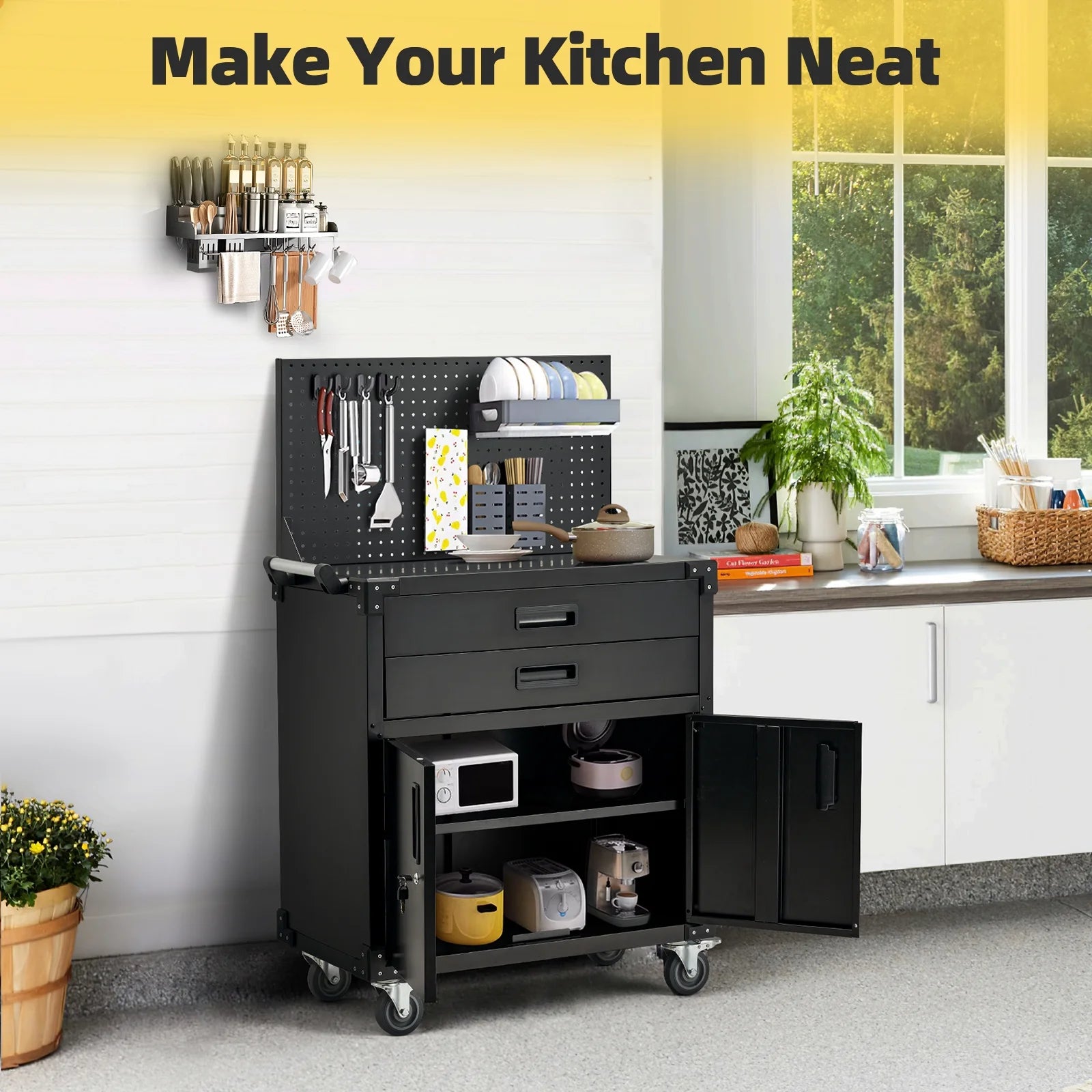AECOJOY Metal Steel Mobile Tool Cart with Storage Drawer Tool Chest On Wheels Tool Box Garage Organizer for Workshop Warehouse Garage, Black Handle