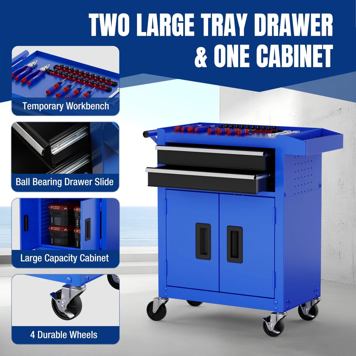 WORKPRO 20 inch 5-Drawer Rolling Tool Chest, Sliding Metal Drawer Rolling Tool Storage Cabinet, Removable Toolbox Organizer for Workshop, Garage