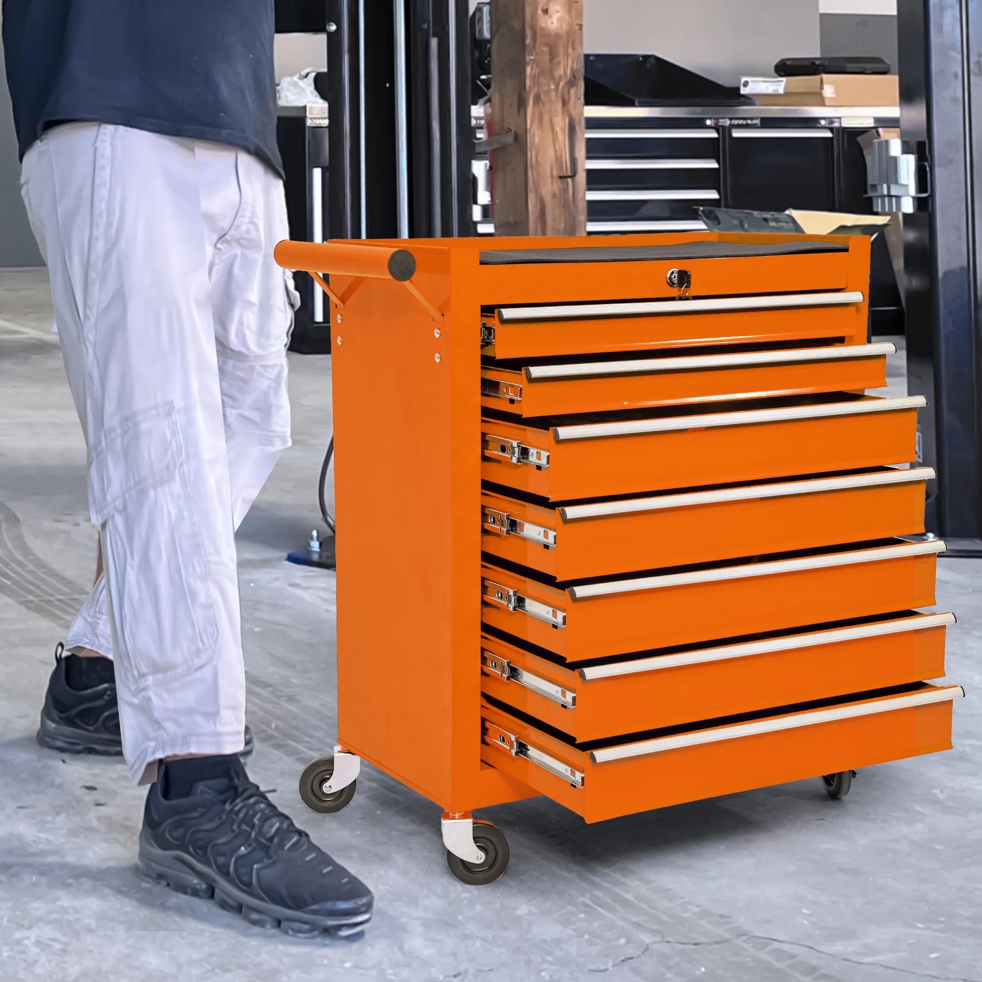 Tool Box, 7-Drawer Steel Rolling Tool Chest on Wheels for Workshop Garage, Orange
