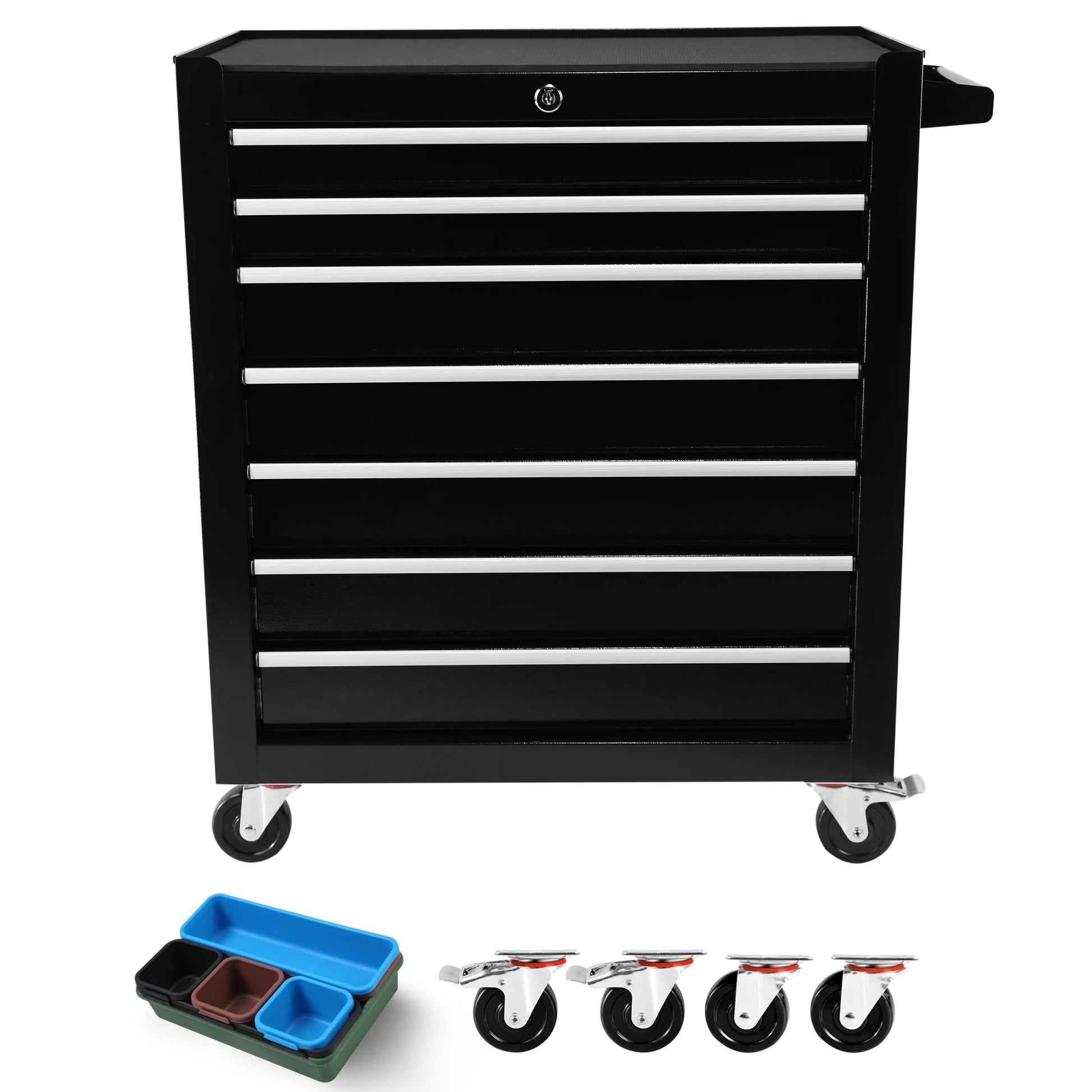 EastVita Tool Chest, 7-Drawer Rolling Tool Storage Cabinet with Liner, Adjustable Shelf, Locking Mechanism, Parking Brakes, Tool Cart Chest for Garage, Workshop, Home