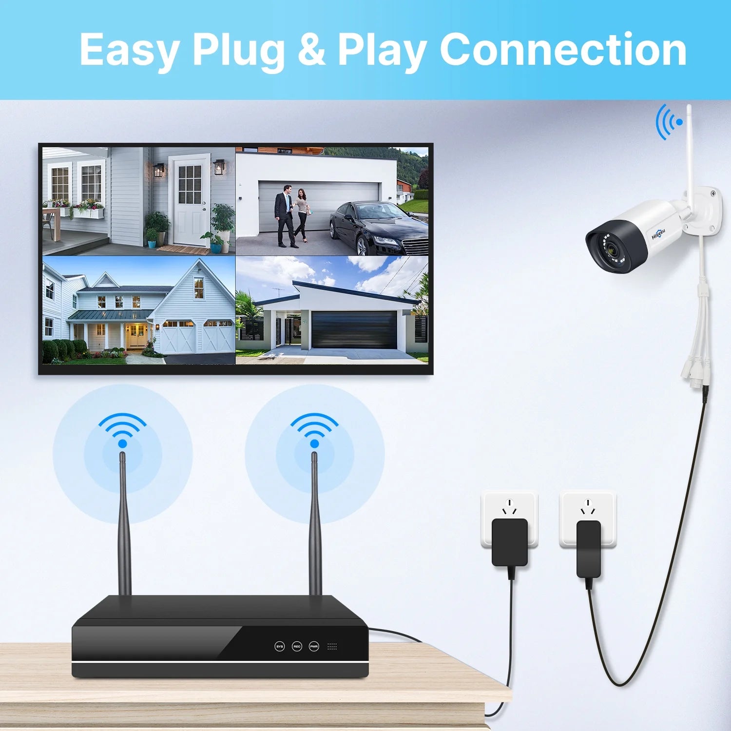 Hiseeu Wireless Security System w/4 Cameras, 2 Way Audio, & 1TB Hard Drive