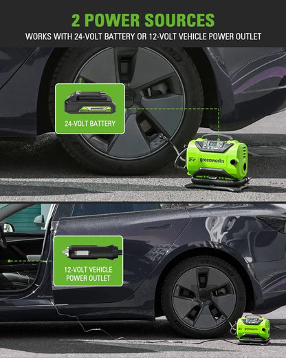 Greenworks 24V (12V/24V) Inflator Pump with 2Ah USB Battery & Charger 3401602
