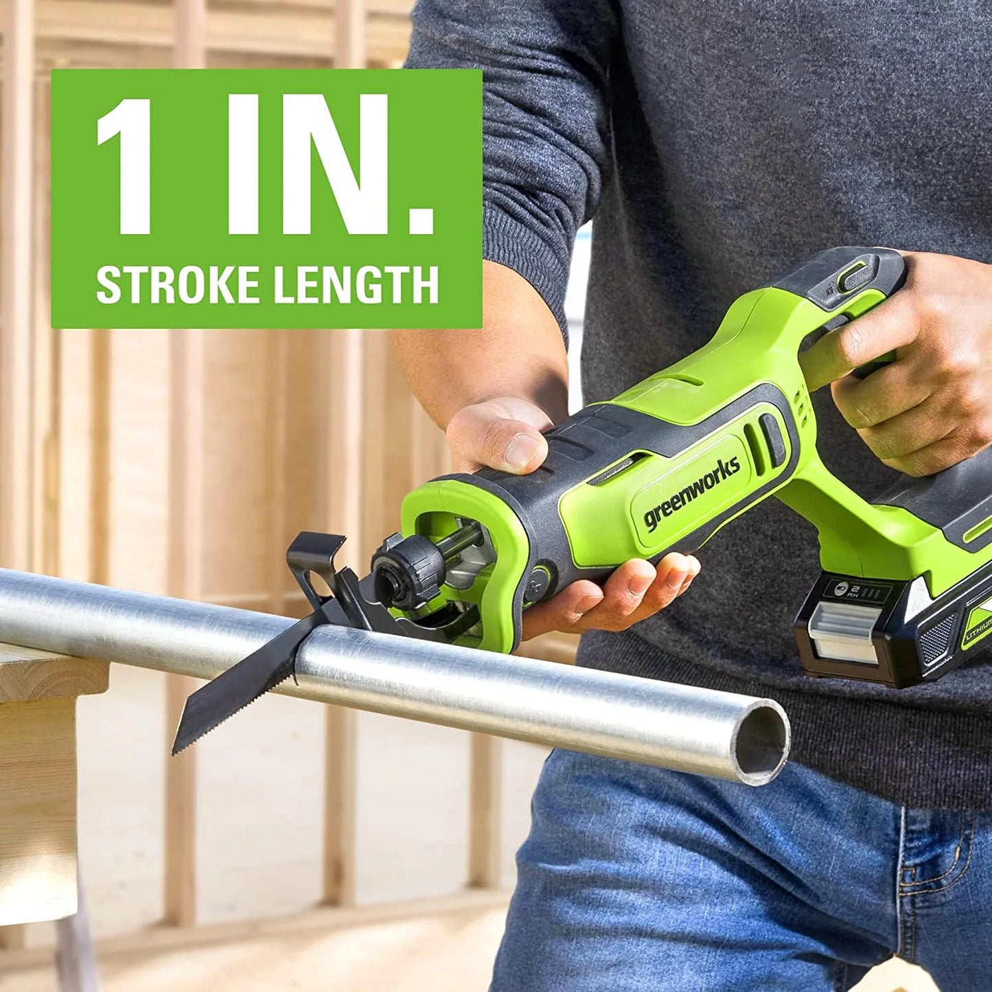 Greenworks 24V 1" Brushless Reciprocating Saw Kit with 2 Ah Battery & Charger 1201002